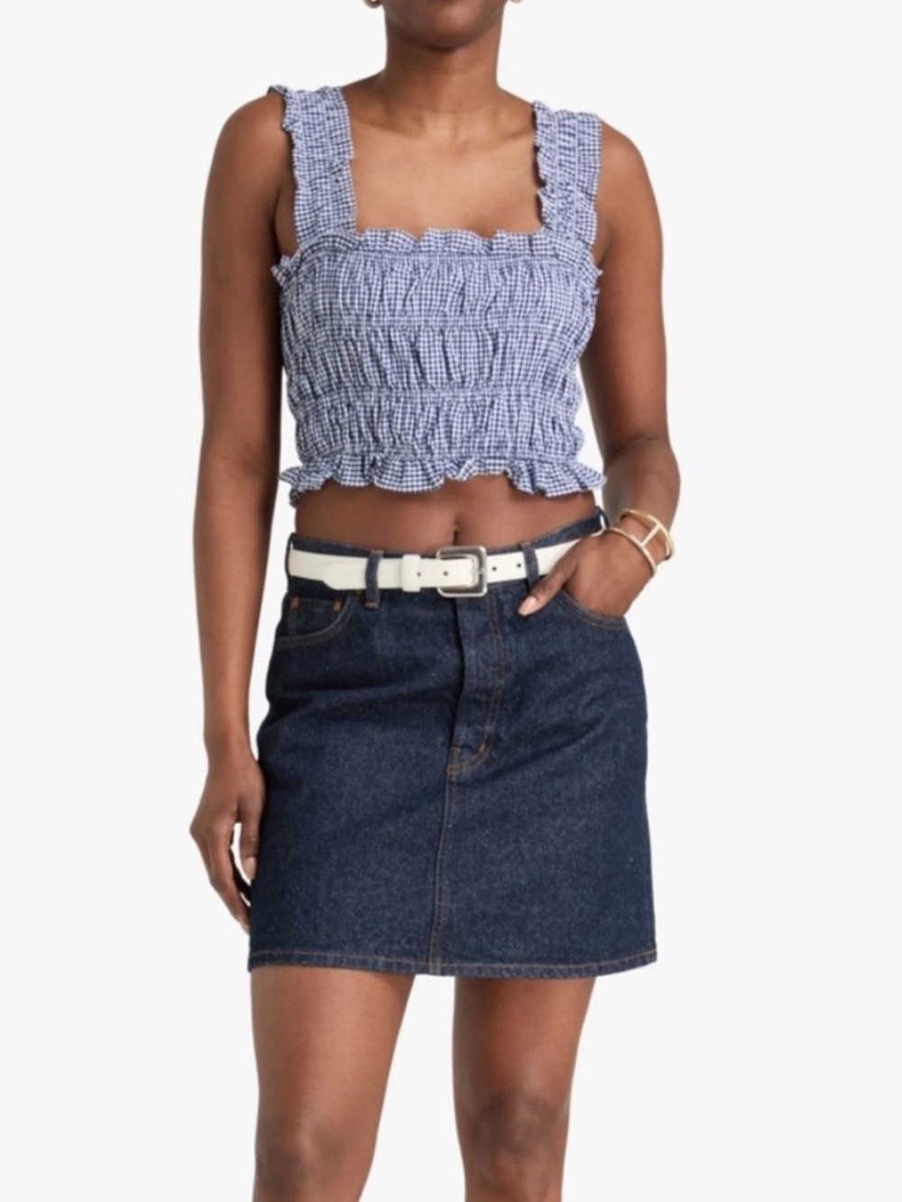 Maje Gingham Smocked Ruffle Crop Top Size S
